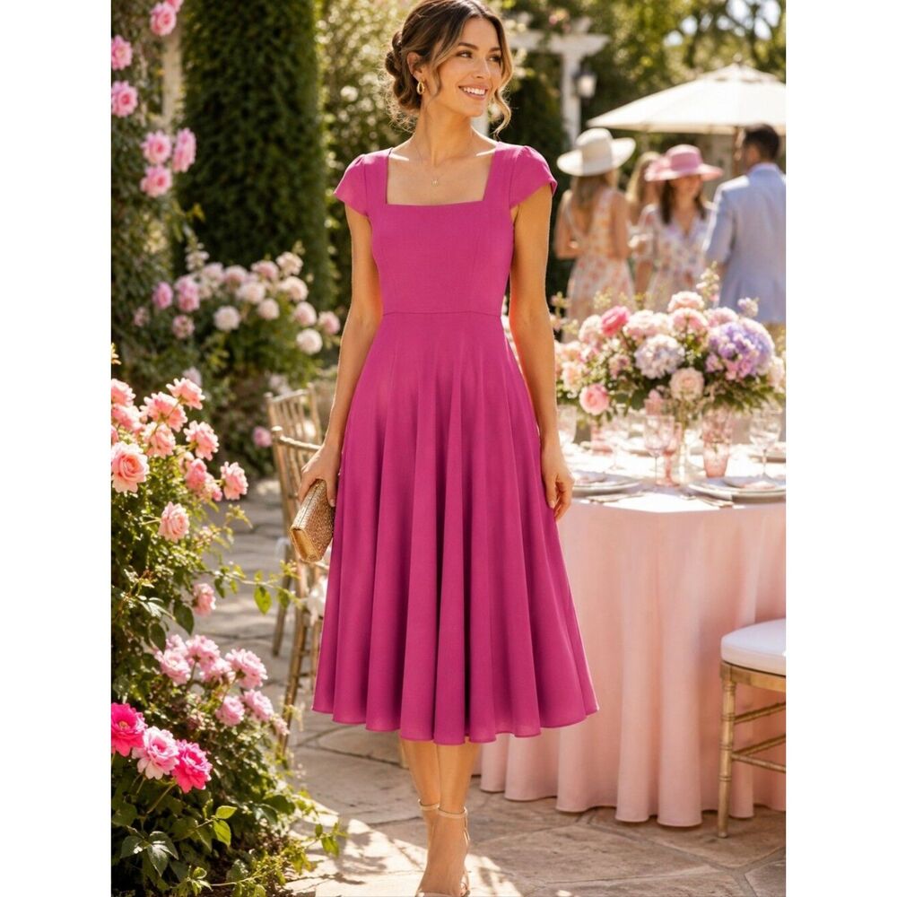 Gal Meets Glam Flamenco Pink Square Neck Regina Dress 6 Barbircore Elle Woods
